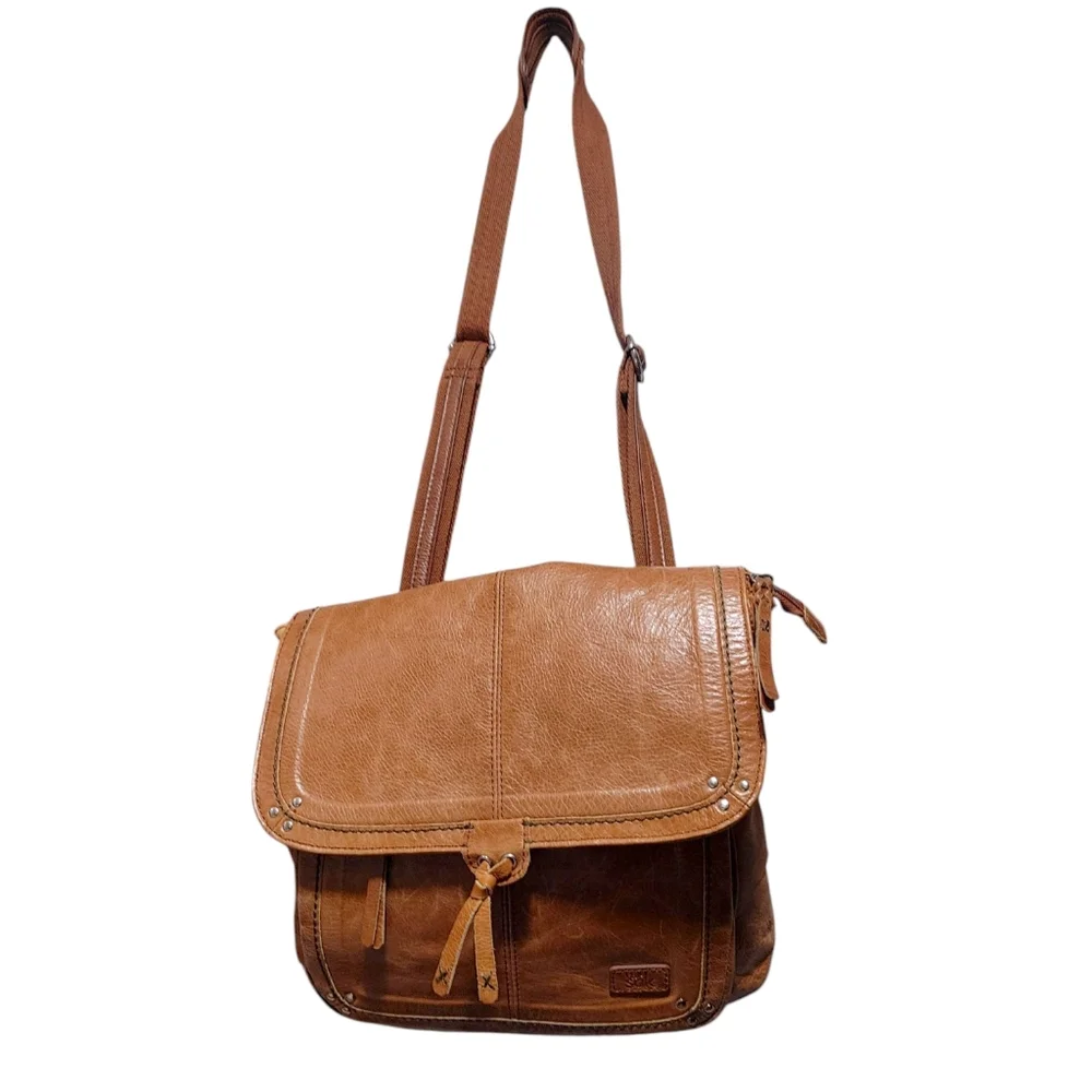 The Sak Brown Leather Convertible Fold over Backpack Satchel Bag Handbag Purse - Picture 3 of 10